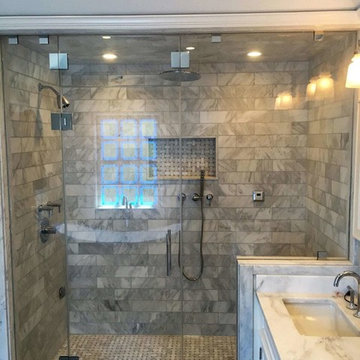 Frameless Shower Steam Enclosure with Transom Panel