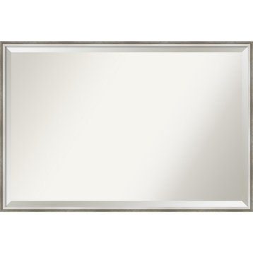 Lucie Silver White Beveled Wood Bathroom Wall Mirror - 37 x 25 in.