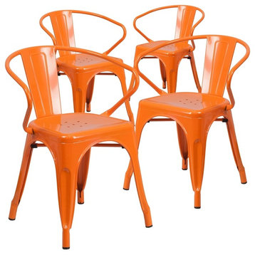 Orange Metal Indoor/Outdoor Chairs With Arms, Set of 4