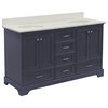 Harper 60" Bathroom Vanity, Marine Gray, Quartz, Double