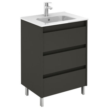 Sansa 24" Modern Standing Bathroom Vanity 3 Drawer Anthracite With Basin