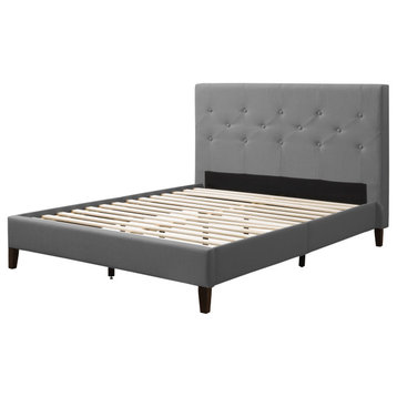 CorLiving Nova Ridge Tufted Upholstered Bed, Double/Full, Light Grey