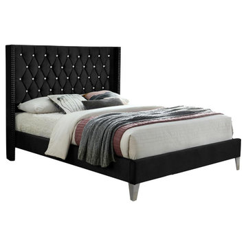 Better Home Products Alexa Velvet Upholstered Queen Platform Bed in Black