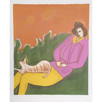 Harold Baumbach "Woman And Cat" Lithograph