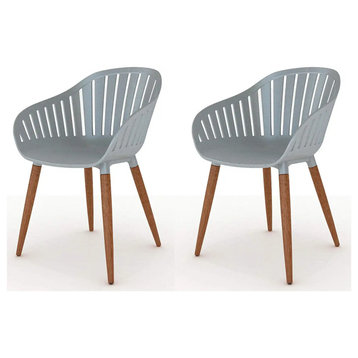 2Pack Patio Dining Chair, Eucalyptus Wood Legs & Slatted Curved Back, Dark Teak