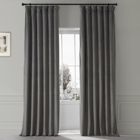 Signature Plush Velvet Blackout Curtain Single Panel, Nightlife Gray, 50"w X 108"l