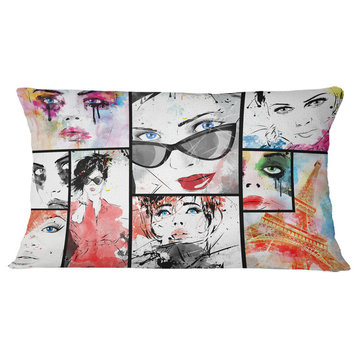 Girls Collage Abstract Portrait Throw Pillow, 12"x20"