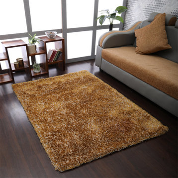 Hand Tufted Shag Polyester Area Rug Solid Gold, [Rectangle] 8'x10'