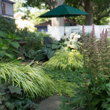 Small front yard design with shade garden out back