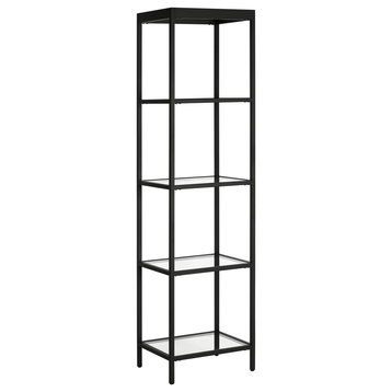 70" Black Metal And Glass Four Tier Standard Bookcase