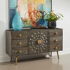Brooklyn Contemporary Solid Mango Wood & Iron Two Door Six Drawer Credenza