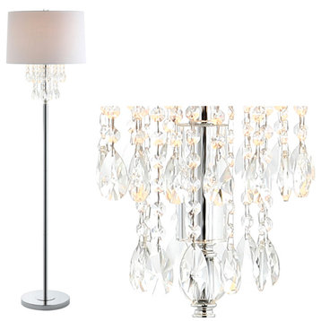 Abigail 61" Crystal and Metal Floor Lamp, Clear and Chrome
