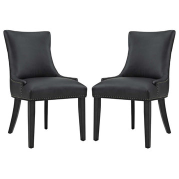 2 Pack Modern Dining Chair, Vinyl Upholstery With Antique Copper Nailhead, Black