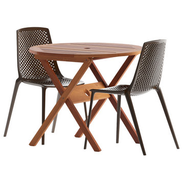 Amazonia 3 Piece Octogonal Patio Dining Set WithBrown Plastic/Resin Chairs