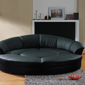 Modern Circular Sectional Sofa in Black Leather