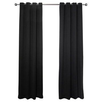 Silver Grommet Top Solid Thermal Insulated Blackout Curtain, Black, 63"