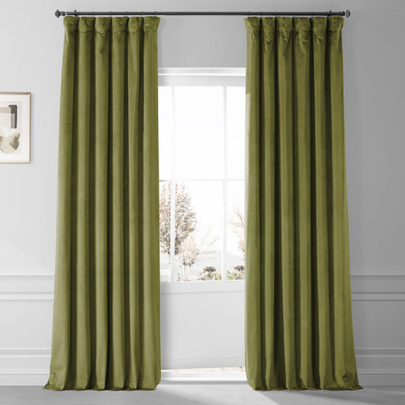 Signature Plush Velvet Blackout Curtain Single Panel, Jalapeno Green, 50wx84l