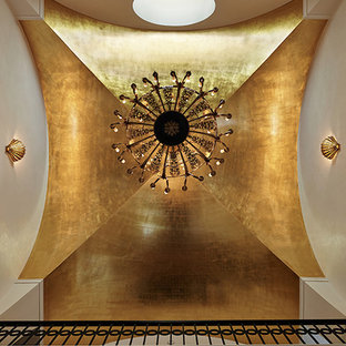 Design ideas for an eclectic entry hall in Seattle with metallic walls.