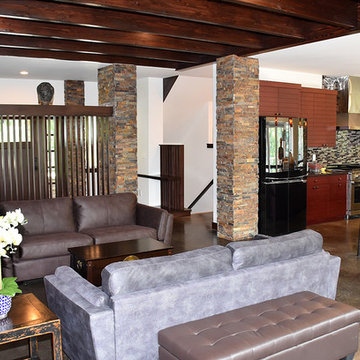 Living area, w/ Foyer, Stair and Kitchen beyond