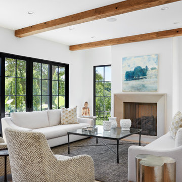 Reclaimed Wood Box Beam Coffered Ceiling in a Contemporary Living Room