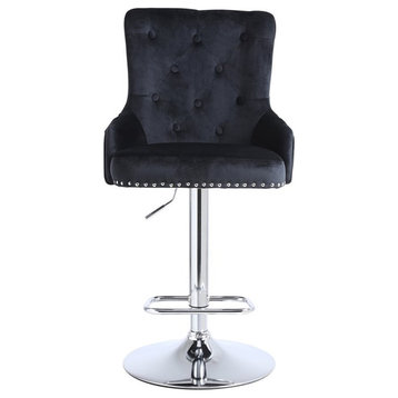 Alexent Modern Glam Velvet Bar Stool Chairs Adjustable Height - BLACK SET OF 4