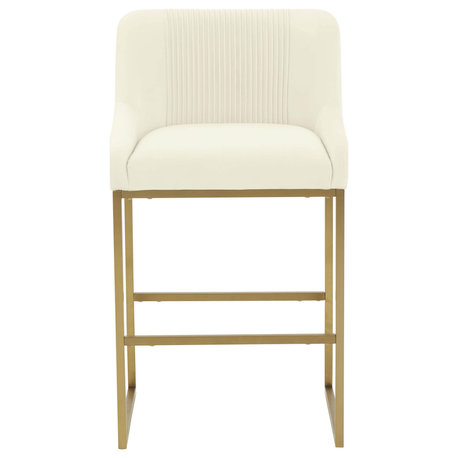 Lisa Pleated Velvet Counter Stool, Cream