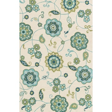 Loloi Summerton Collection Rug, Ivory and Aqua, 3' Round
