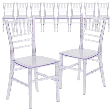 Set of 10 Kids Chair, Polycarbonate Construction With Slatted Back, Transparent, Transparent