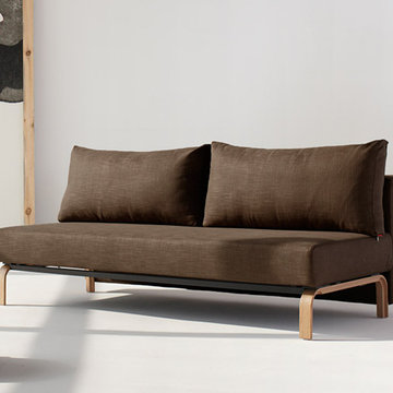 Innovation USA | Sly Sleek Dark Khaki Sofa Bed | Lacquered Oak Legs -$1650.50