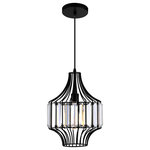 CWI Lighting - Alethia 1 Light Down Pendant With Black Finish - The Alethia 1 Light Geometric Black Pendant measures 10 inches in diameter and 14 inches in height. It features an open metalwork shade in a geometric shape. Adorned with clear crystal bars, this lighting option can bring some coziness into a stark modern space. This light source can be used in the dining room, kitchen, living room, or bathroom. Feel free to bring it into your laundry room, if you wish, for a stylish flair in a gloomy chore room.  Feel confident with your purchase and rest assured. This fixture comes with a one year warranty against manufacturers defects to give you peace of mind that your product will be in perfect condition.