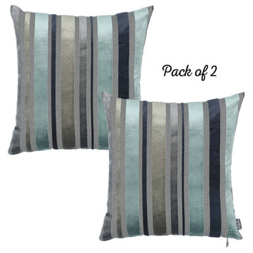 HomeRoots Set of 2 Blue Variegated Stripe Decorative Pillow Covers