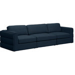 Meridian Furniture - Beckham Linen Textured Fabric Upholstered 3-Piece Modular Sofa, Navy - Liven up your living space with this Beckham navy durable linen polyester fabric sofa. Its navy color complements any contemporary home decor, while its durable linen and polyester fabric upholstery provides you with a soft and comfortable place to sit. This sofa is modular, so you can create infinite configurations, which are easily attached using the attachment latch underneath. Its linen, wood, and foam construction guarantees stability for years to come.