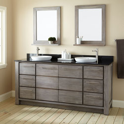 72" VENICA TEAK DOUBLE VANITY FOR SEMI-RECESSED SINKS - GRAY WASH - Bathroom Vanities And Sink Consoles
