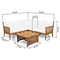 Maud Outdoor 5 Seater Acacia Wood Sofa Sectional Set, Brown Patina, White