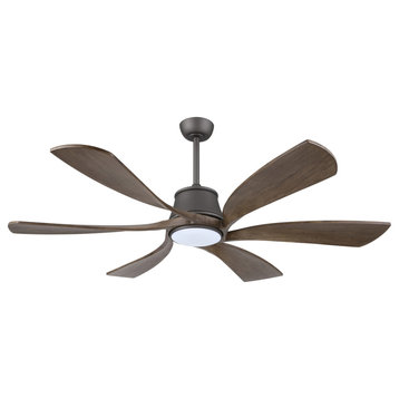 60" Solid Wood 6-Blade Smart LED Ceiling Fan With Remote and Light, Gray