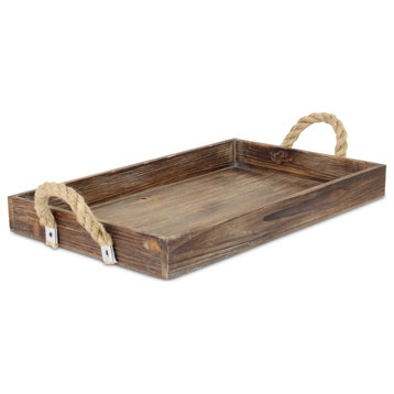 Wooden Dark Brown Tray With Side Rope Handles