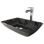 VIGO Industries - VIGO Rectangular Gray Onyx Glass Vessel Sink Set With Niko Vessel Faucet - The VIGO Rectangular Gray Onyx Glass Vessel Bathroom Sink is sure to become a precious addition to your modern bathroom with its delicately marbled black and silver finish. Handcrafted and kiln-fired, this solid tempered glass sink is as durable as it is beautiful. This bathroom sink set comes complete with the VIGO Niko Vessel Bathroom Faucet in a chrome finish, matching pop-up drain and optional mounting ring.