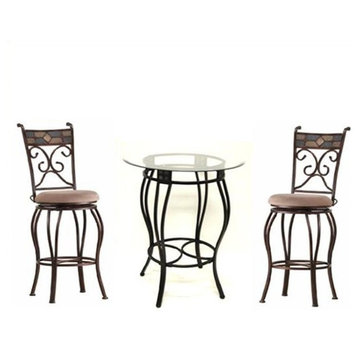 Boraam Metal Beau Counter Height 3 Piece Pub Set Brown Finish