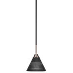 Toltec Lighting - Paramount Mini Pendant, Matte Black & Brushed Nickel, 7" Black Matrix - Enhance your space with the Paramount 1-Light Mini Pendant. Installation is a breeze - simply connect it to a 120 volt power supply and enjoy. Achieve the perfect ambiance with its dimmable lighting feature (dimmer not included). This pendant is energy-efficient and LED-compatible, providing you with long-lasting illumination. It offers versatile lighting options, as it is compatible with standard medium base bulbs. The pendant's streamlined design, along with its durable glass shade, ensures even and delightful diffusion of light. Choose from multiple finish, color, and glass size variations to find the perfect match for your decor.