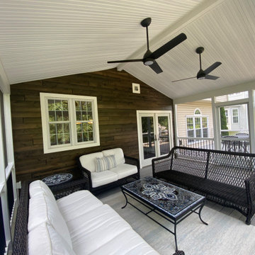 Screened Porch-TimberTech Pro Storm Gray Reserve Deck - TimberTech Riser Lights