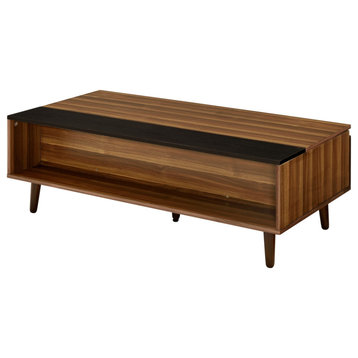 Wooden Coffee Table With Lift Top Storage And 1 Open Shelf, Walnut Brown