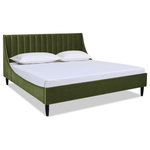 Jennifer Taylor Home - Aspen Vertical Tufted Headboard Platform Bed, Olive Green Performance Velvet, King - A simple yet elegant look gives the Aspen Upholstered Platform Bed by Sandy Wilson Home a modern yet timeless feel. The subtle vertical channel tufting of the low headboard and simple, solid wood legs are a nod to a retro 70's look, made modern by the graceful, curved wings that sweep seamlessly into the side- and foot panels for a completely unique platform design. Available in Queen, King, and California King sizes in all the trend-worthy colors from Evergreen to Ash Rose to Anthracite Black, the Aspen Bed Set is the perfect centerpiece to your master suite, guest room, or teen's room.