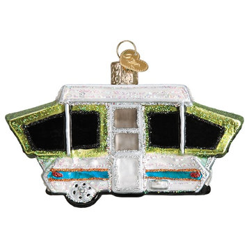 Old World Christmas Pop Up Tent Camper Holiday Ornament Blown Glass