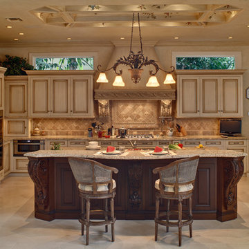 Florida Residence Mahogany Island with Glazed cabinetry