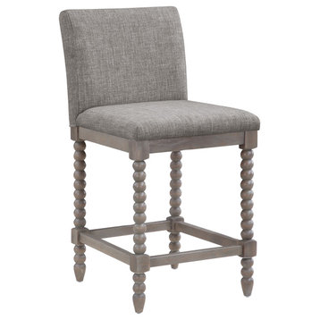 Abbott 26" Spindle Counter Stool With Brushed Gray Frame and Linen Fabric, Dove/Brushed Gray