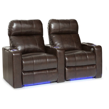 Seatcraft Monterey Leather Home Theater Seating Power Recline, Brown, Row of 2