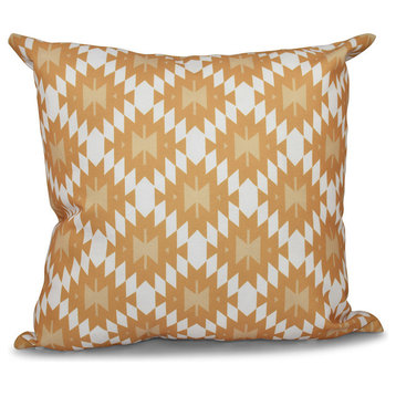 Jodhpur Kilim, Geometric Outdoor Pillow, Gold, 18"x18"