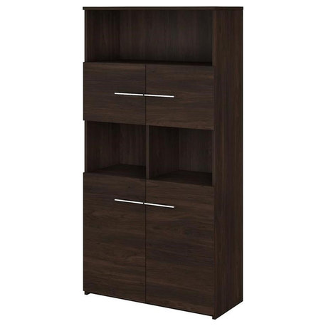 Office 500 5-Shelf Bookcase with Doors in Black Walnut - Engineered Wood