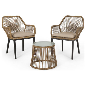 Eloam Outdoor Wicker 2 Seater Chat Set, Light Brown and Beige