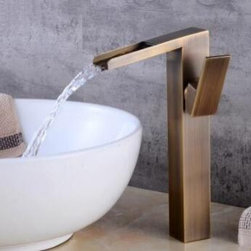 Antique Basin Faucet Brass Waterfall Mixer Water Bathroom Sink Faucet High Versi - Bathroom Sink Faucets
